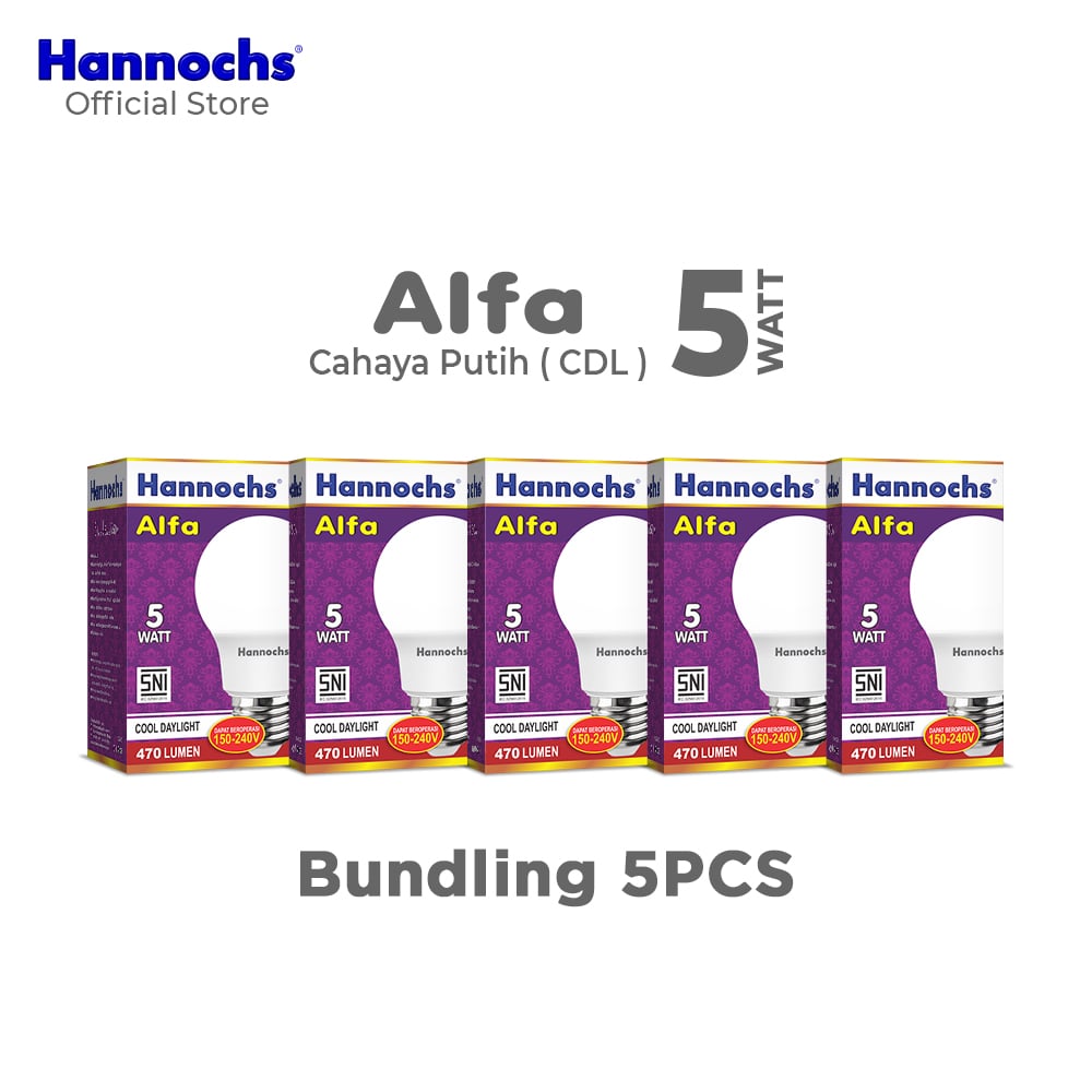 Hannochs Lampu Bohlam LED Alfa 5W Cahaya Putih isi 5pcs