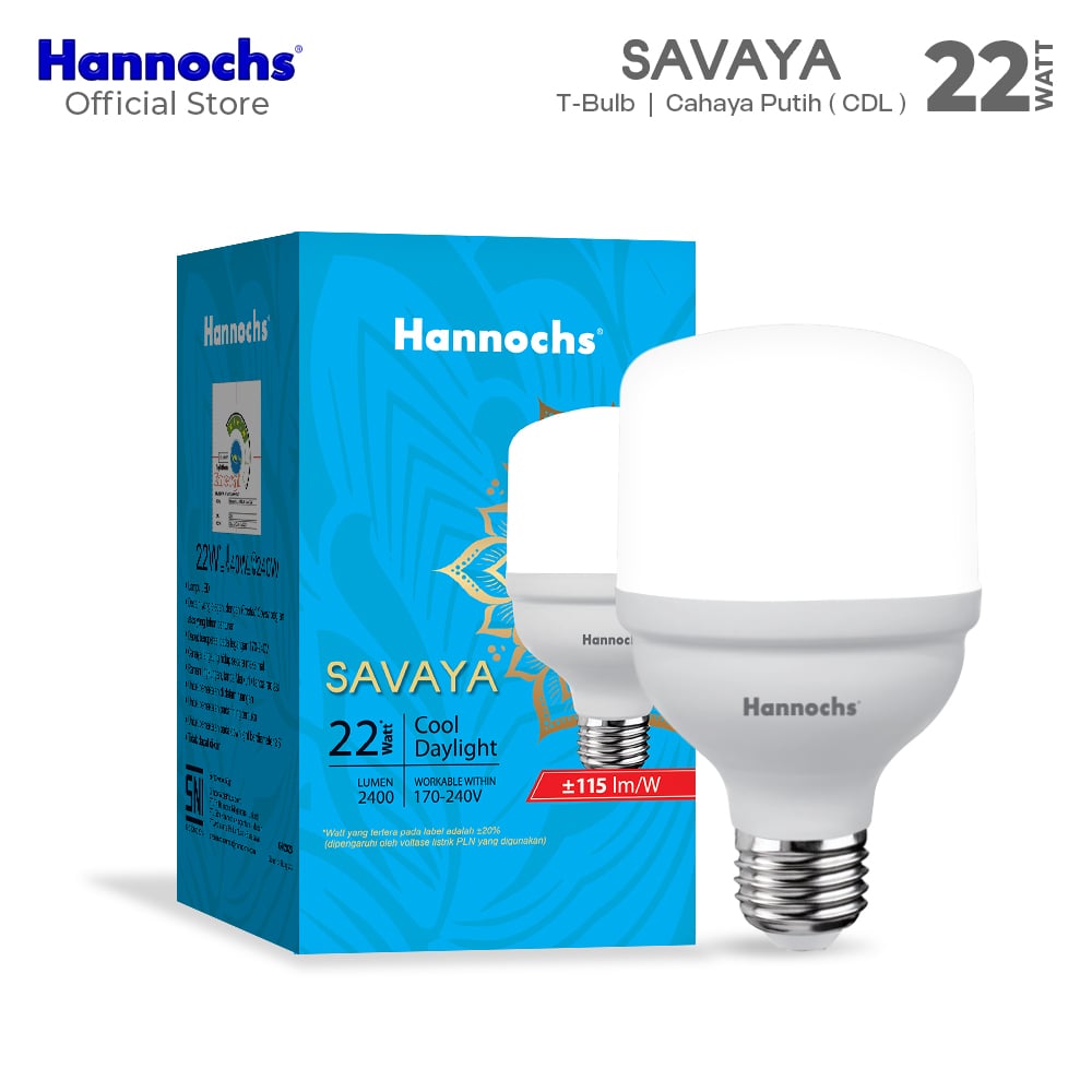 Hannochs Lampu Bohlam LED Savaya T Bulb 22W Cahaya Putih