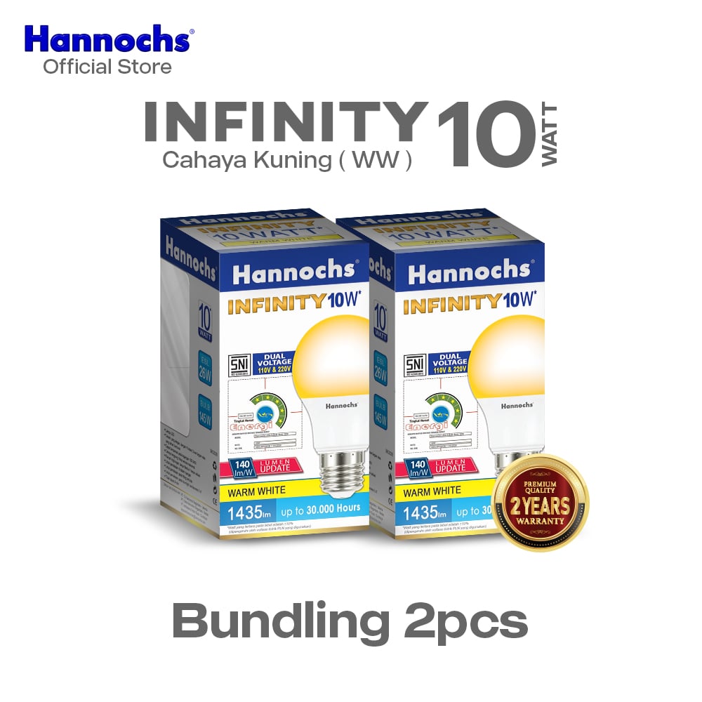 Hannochs Lampu Bohlam LED Infinity 10W Cahaya Kuning Paket isi 2pcs - Garansi 2 Tahun