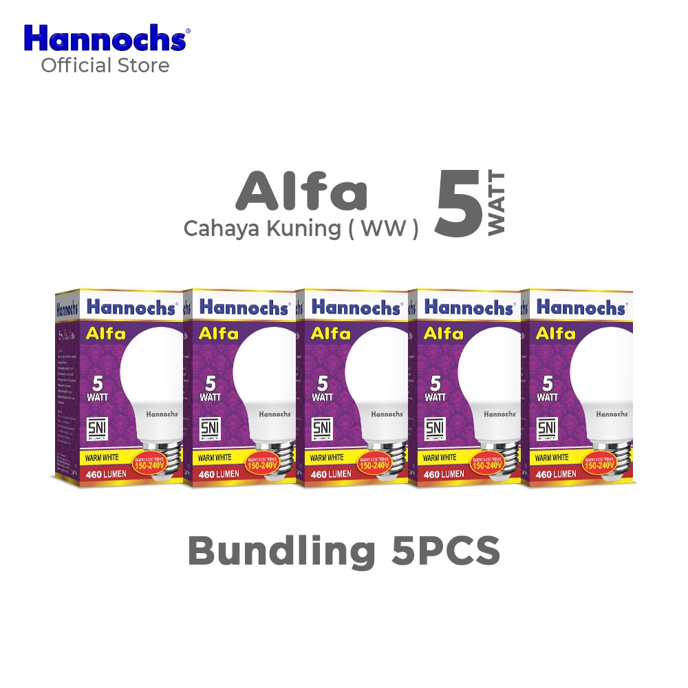 Hannochs Lampu Bohlam LED Alfa 5W Cahaya Kuning isi 5pcs