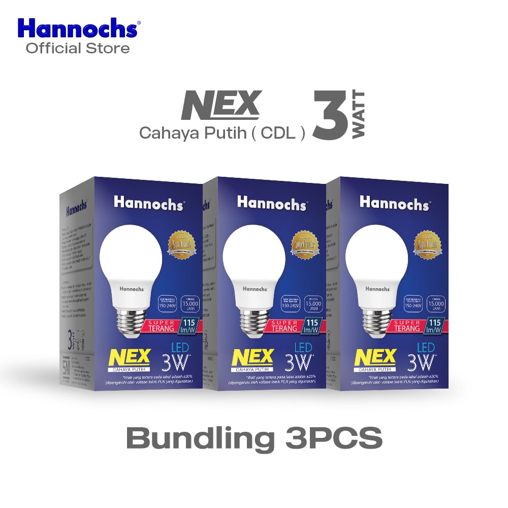 Hannochs Lampu Bohlam LED NEX 3W Cahaya Putih Paket isi 3pcs