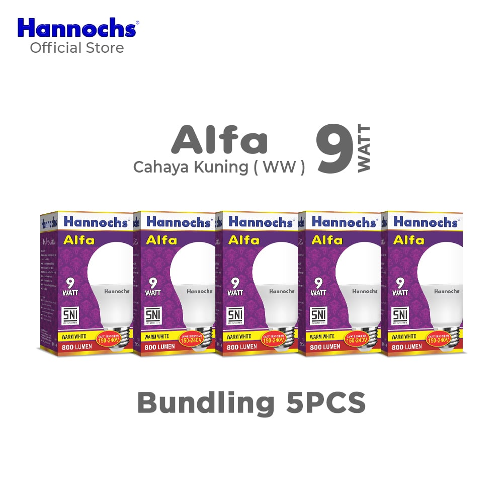 Hannochs Lampu Bohlam LED Alfa 9W Cahaya Kuning Paket isi 5pcs