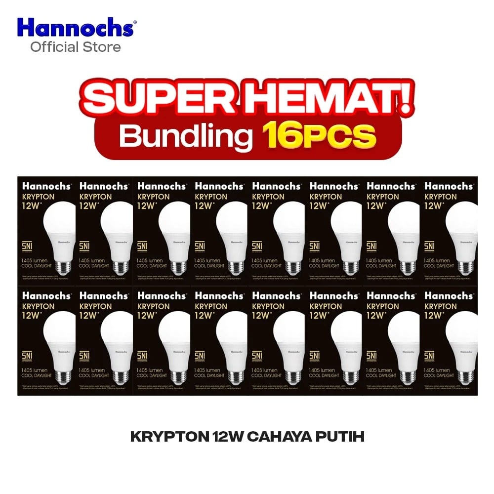 Hannochs Lampu Bohlam LED Krypton 12W Cahaya Putih Paket isi 16pcs