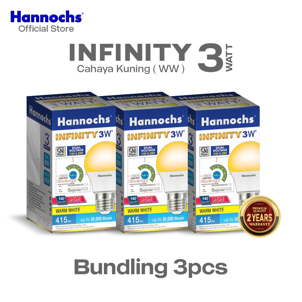 Hannochs Lampu Bohlam LED Infinity 3W Cahaya Kuning isi 3pcs - Garansi 2 Tahun