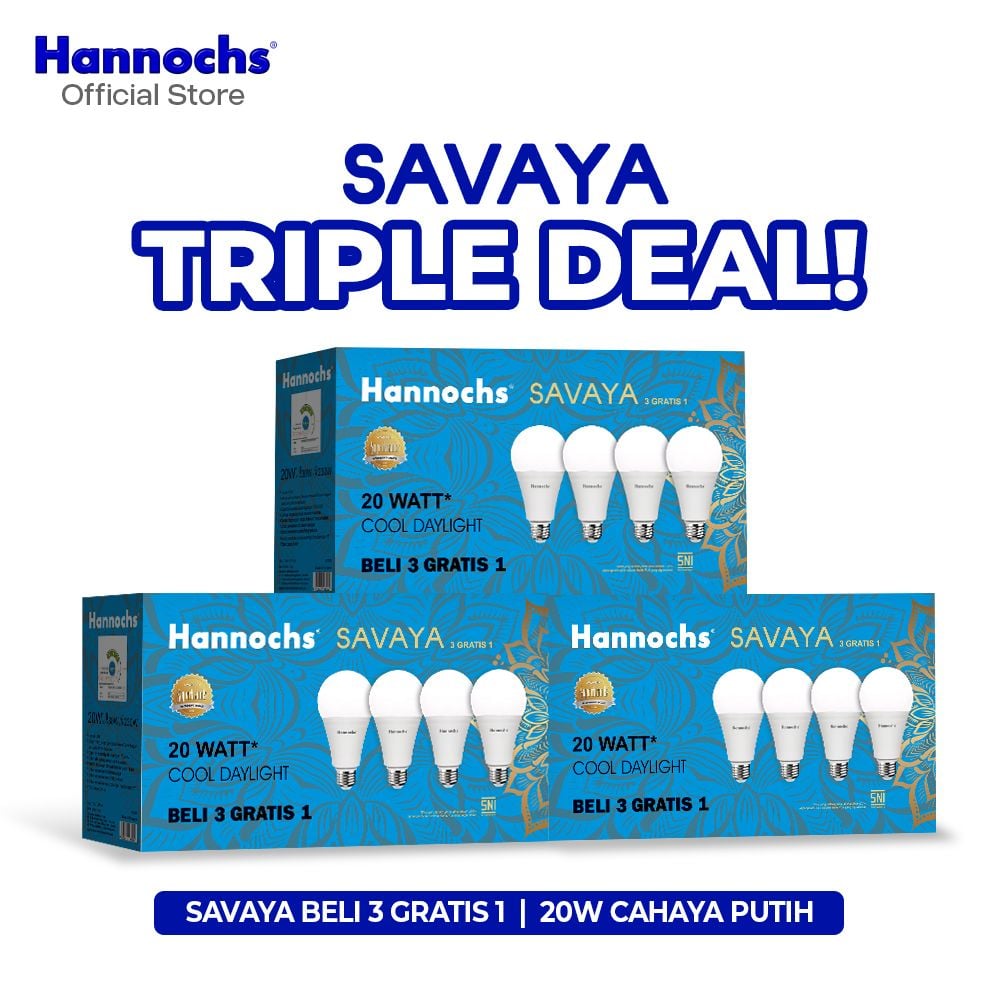 Hannochs Lampu Bohlam LED Savaya Multipack 20W Cahaya Putih (Beli 3 Gratis 1) x 3 pack