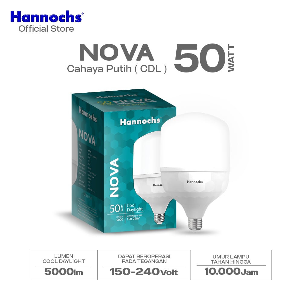Hannochs Lampu Bohlam LED Nova 50W Cahaya Putih