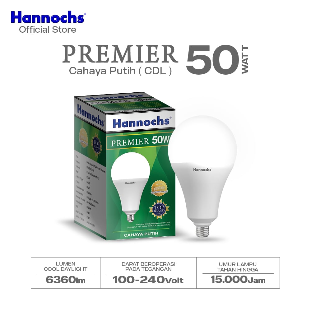 Hannochs Lampu Bohlam LED Premier 50W Cahaya Putih