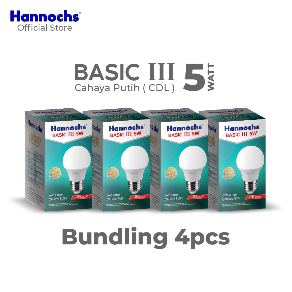 Hannochs Lampu Bohlam LED Basic III A Bulb 5W Cahaya Putih Isi 4pcs