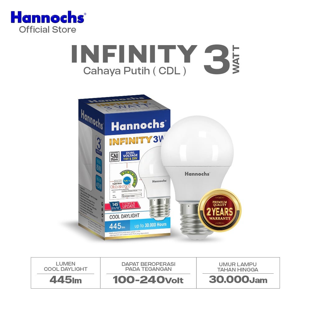 Hannochs Lampu Bohlam LED Infinity 3W Cahaya Putih - Garansi 2 Tahun