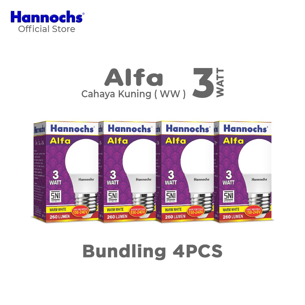 Hannochs Lampu Bohlam LED Alfa 3W Cahaya Kuning (PAKET 4PCS)