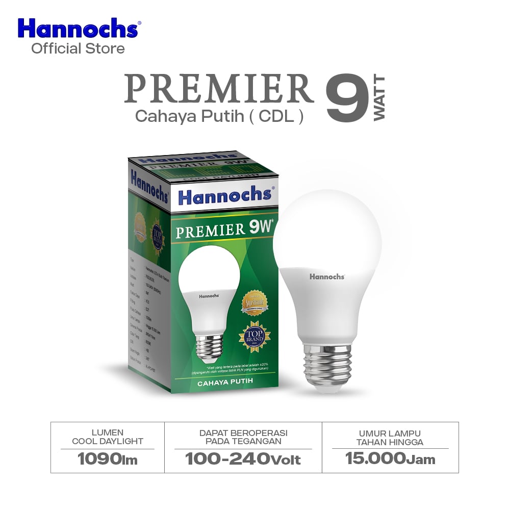 Hannochs Lampu Bohlam LED Premier 9W Cahaya Putih
