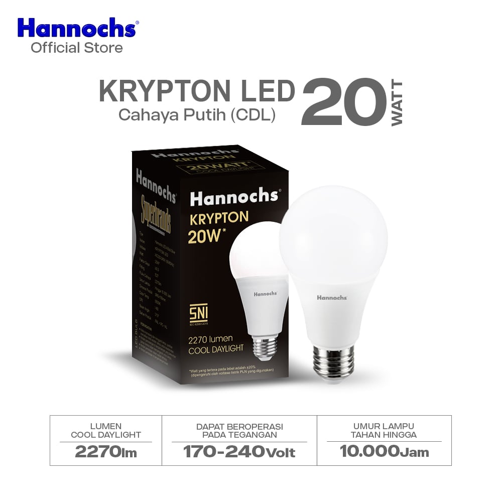 Hannochs Lampu Bohlam LED Krypton 20W Cahaya Putih
