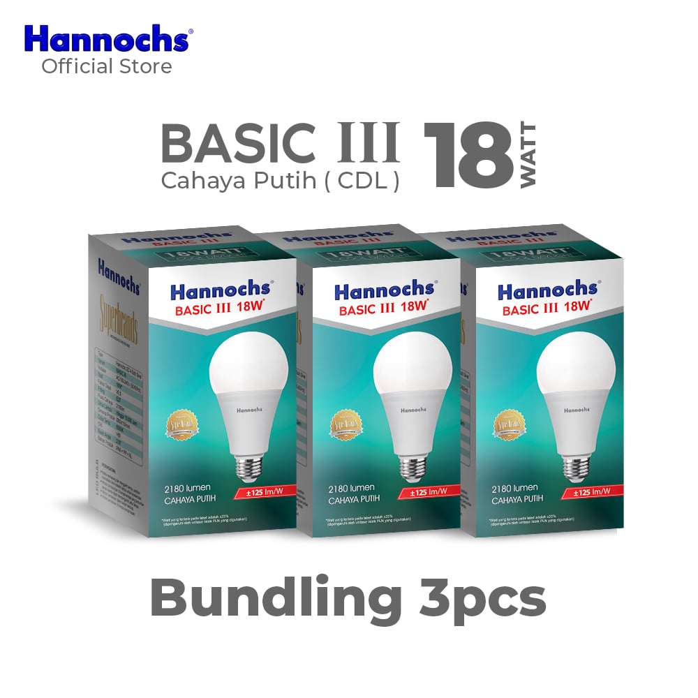 Hannochs Lampu Bohlam LED Basic III A Bulb 18W Cahaya Putih Isi 3pcs