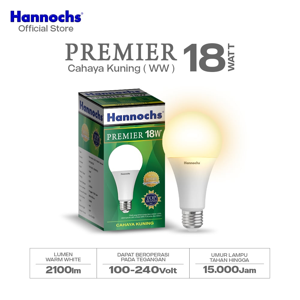 Hannochs Lampu Bohlam LED Premier 18W Cahaya Kuning