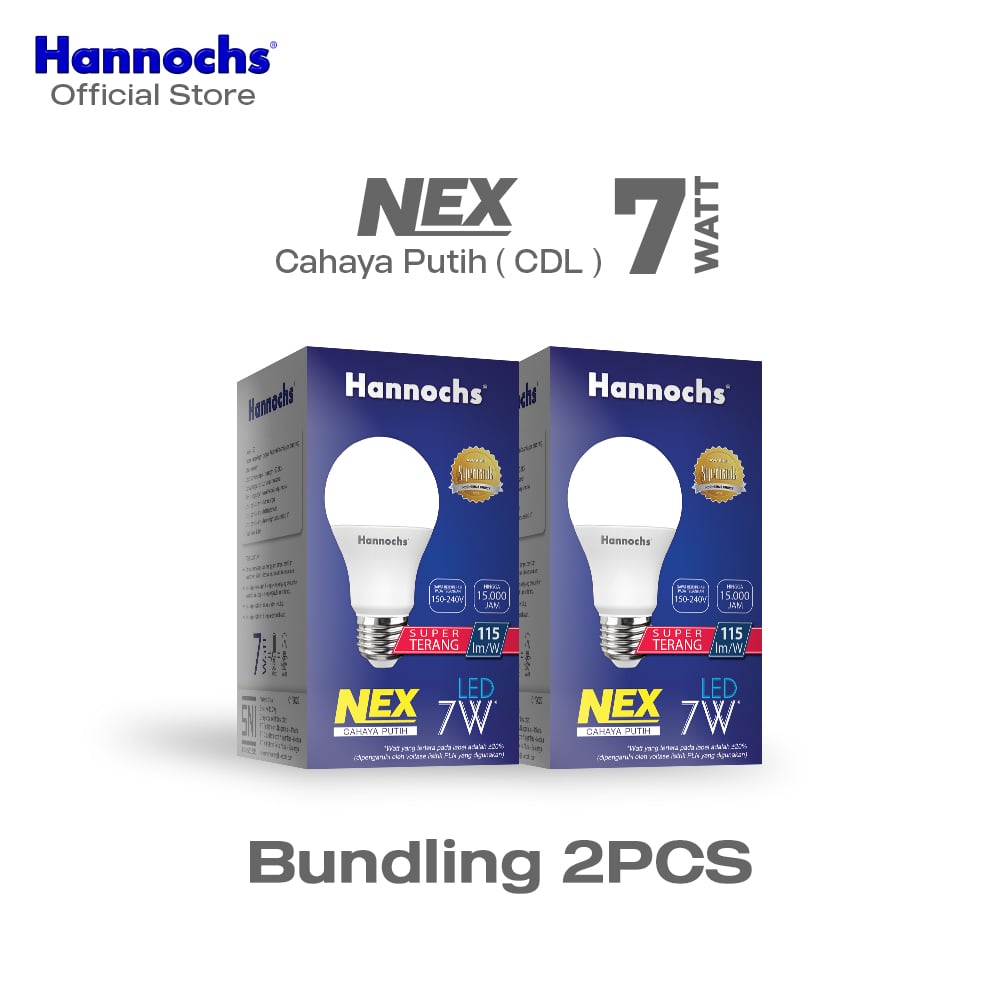 Hannochs Lampu Bohlam LED NEX 7W Cahaya Putih Paket isi 2pcs