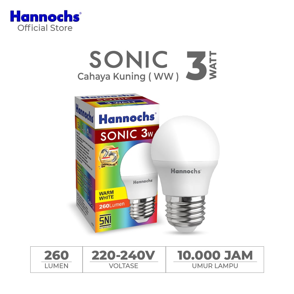 Hannochs Lampu Bohlam LED Sonic 3W Cahaya Kuning
