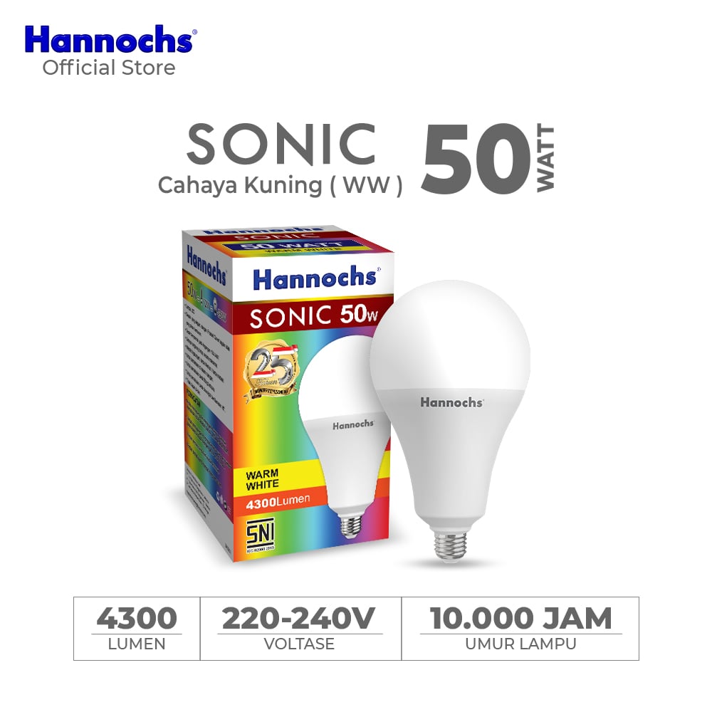 Hannochs Lampu Bohlam LED Sonic 50W Cahaya Kuning