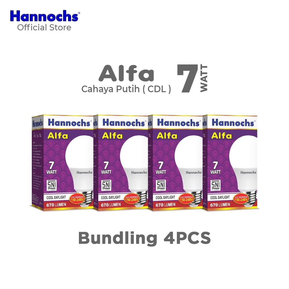 Hannochs Lampu Bohlam LED Alfa 7W Cahaya Putih (PAKET 4PCS)