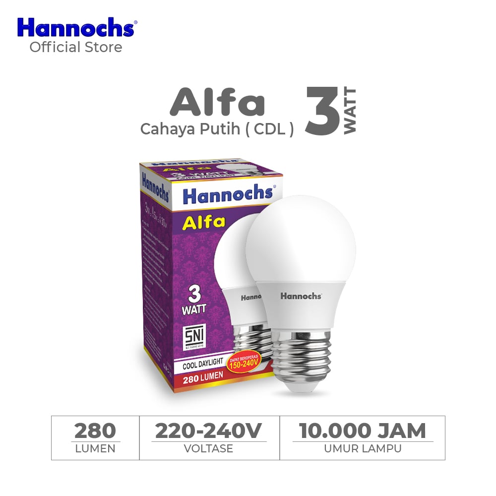 Hannochs Lampu Bohlam LED Alfa 3W Cahaya Putih
