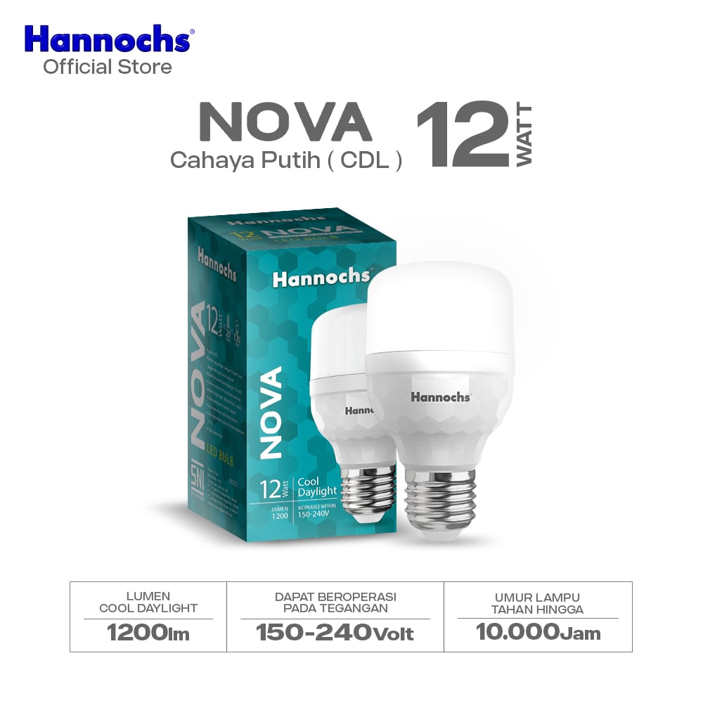 Hannochs Lampu Bohlam LED NOVA 12W Cahaya Putih