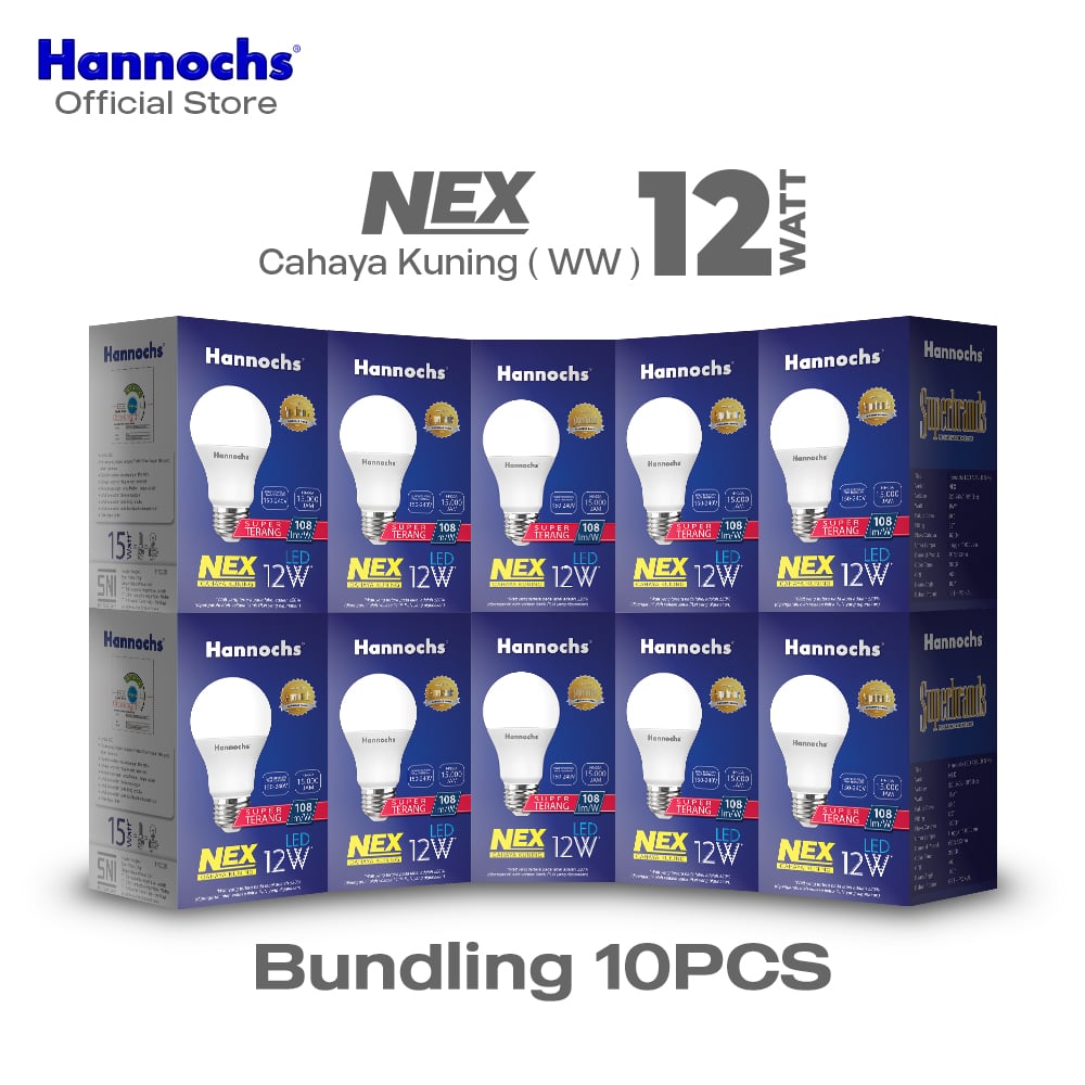 Hannochs Lampu Bohlam LED NEX 12W Cahaya Kuning (PAKET 10pcs)