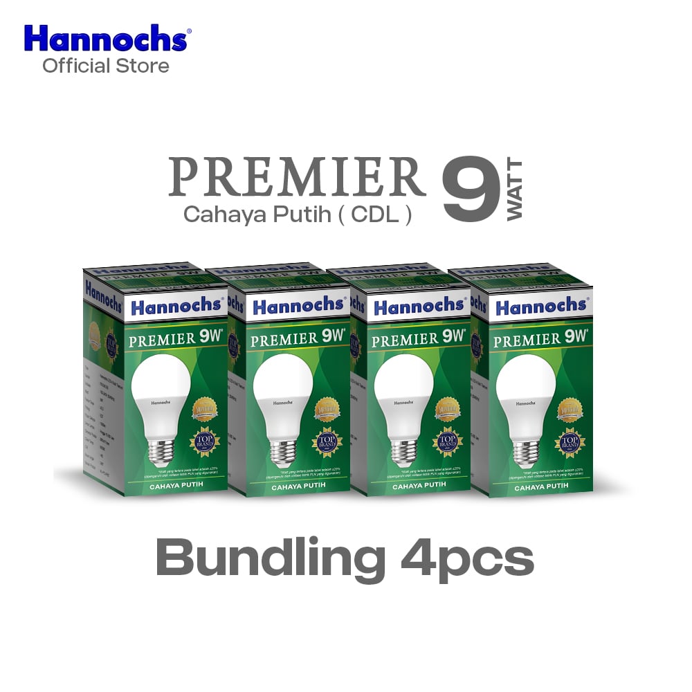 Hannochs Lampu Bohlam LED Premier 9W Cahaya Putih isi 4pcs