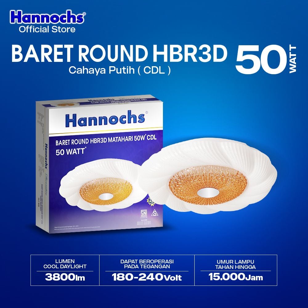 Hannochs Lampu Downlight LED Baret Round HBR3D Matahari 50W Cahaya Putih