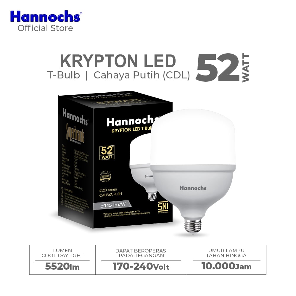 Hannochs Lampu Bohlam LED Krypton T Bulb 52W Cahaya Putih