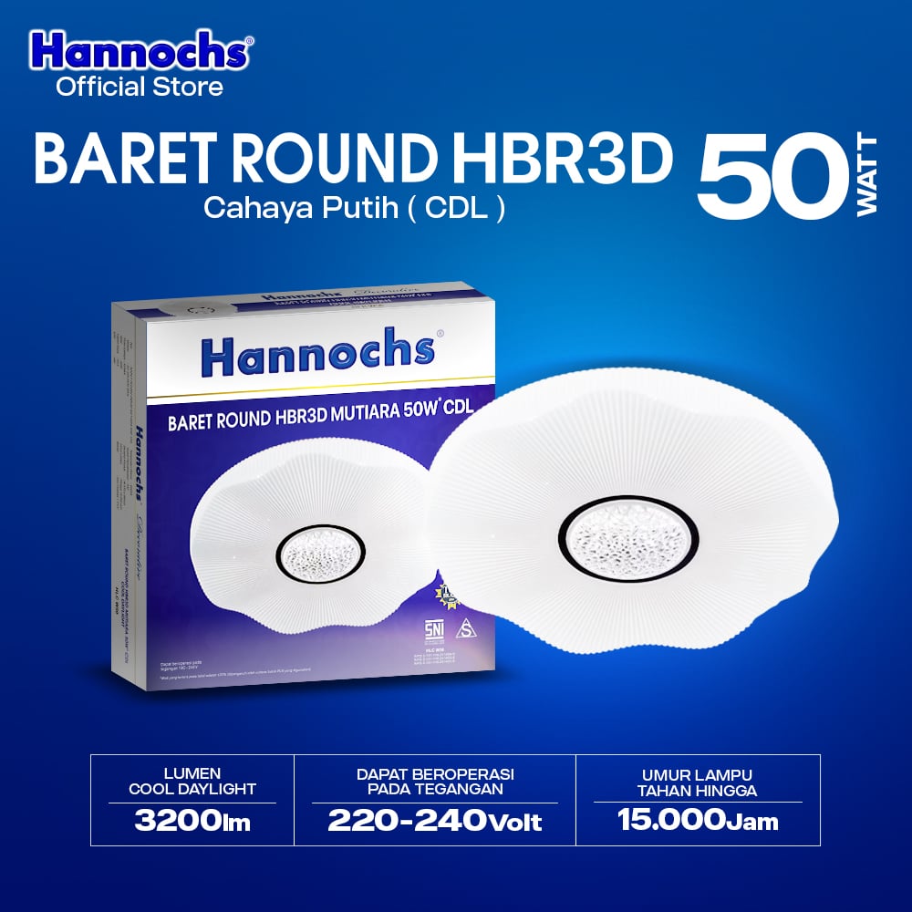 Hannochs Lampu Downlight LED Baret Round HBR3D Mutiara 50W Cahaya Putih