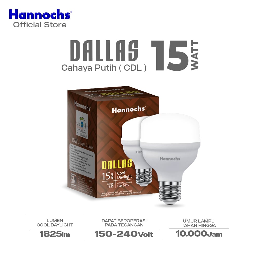 Hannochs Lampu Bohlam LED Dallas 15W Cahaya Putih