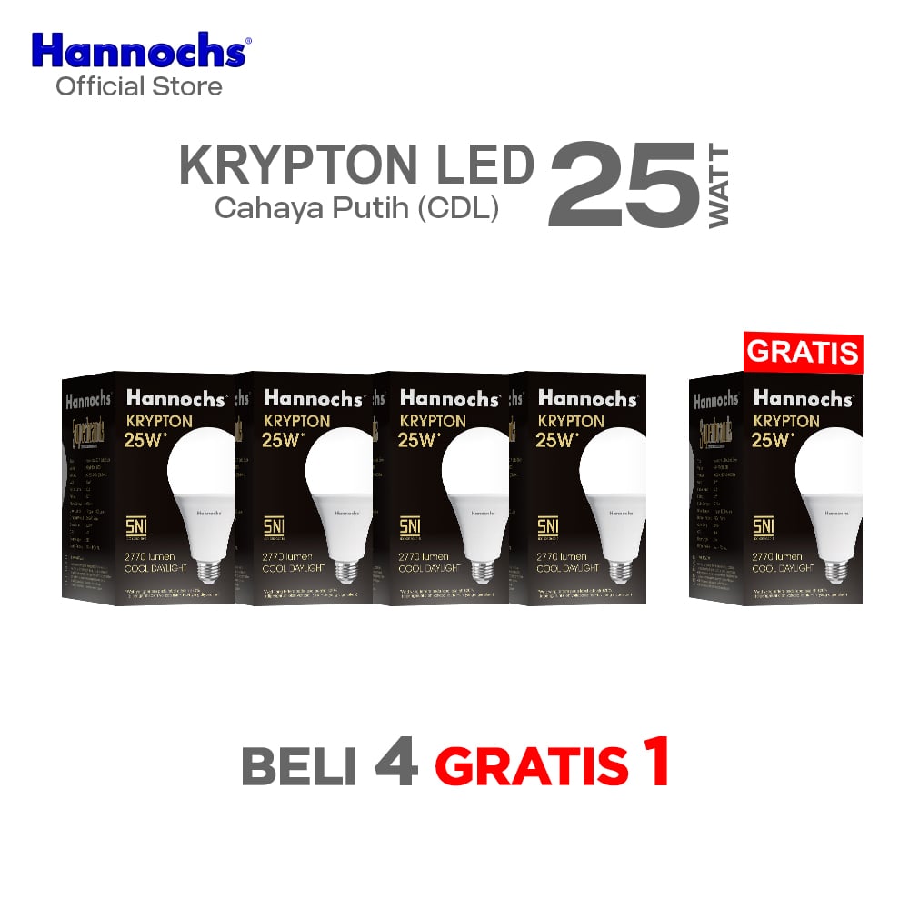 Hannochs Lampu Bohlam LED Krypton 25W Cahaya Putih Beli 4 Gratis 1
