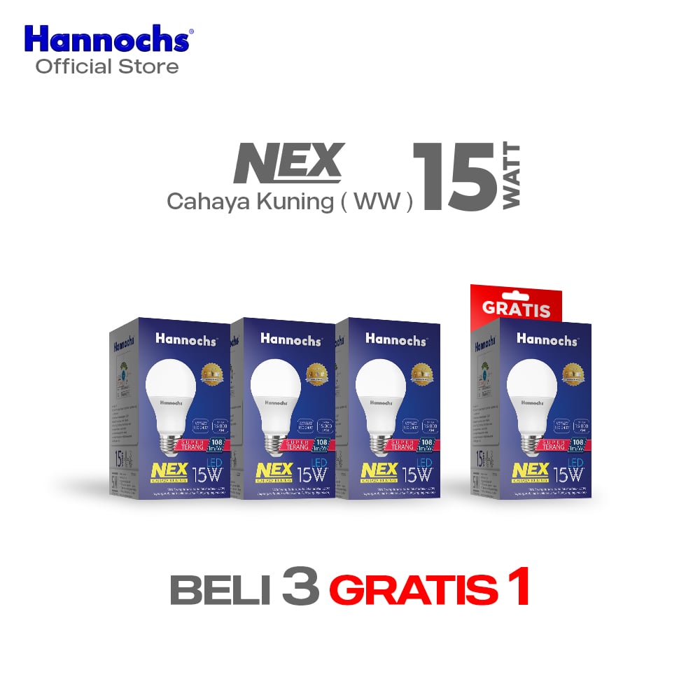 Hannochs Lampu Bohlam LED NEX 15W Cahaya Kuning ( BELI 3 GRATIS 1 )