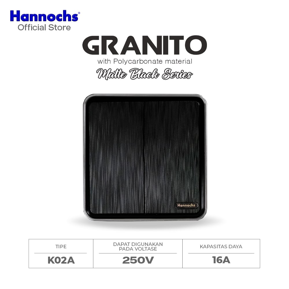 Hannochs Saklar Granito Matte Black (Hitam) Stop Kontak - Sakelar Premium