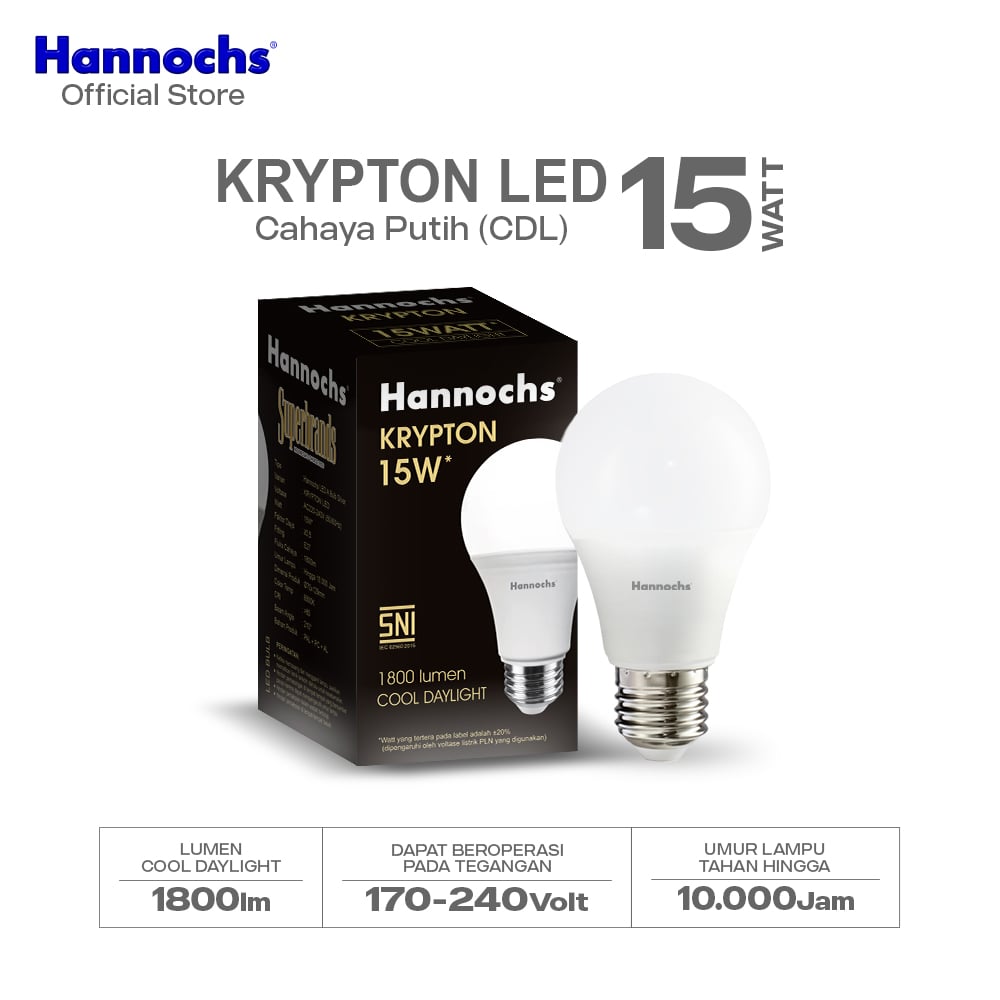 Hannochs Lampu Bohlam LED Krypton 15W Cahaya Putih