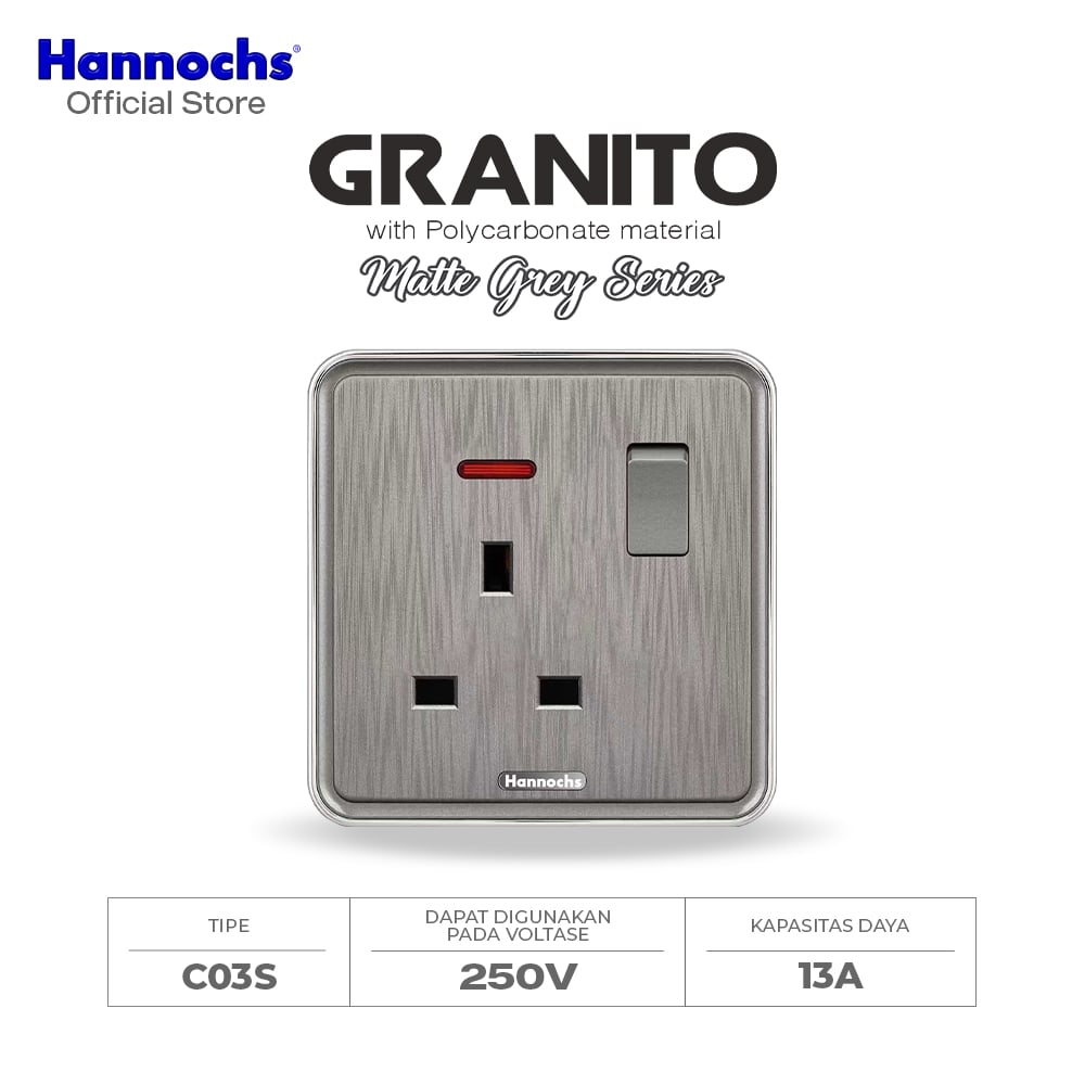 Hannochs Saklar Granito Matte Grey (Abu) - Stop Kontak - Sakelar Premium