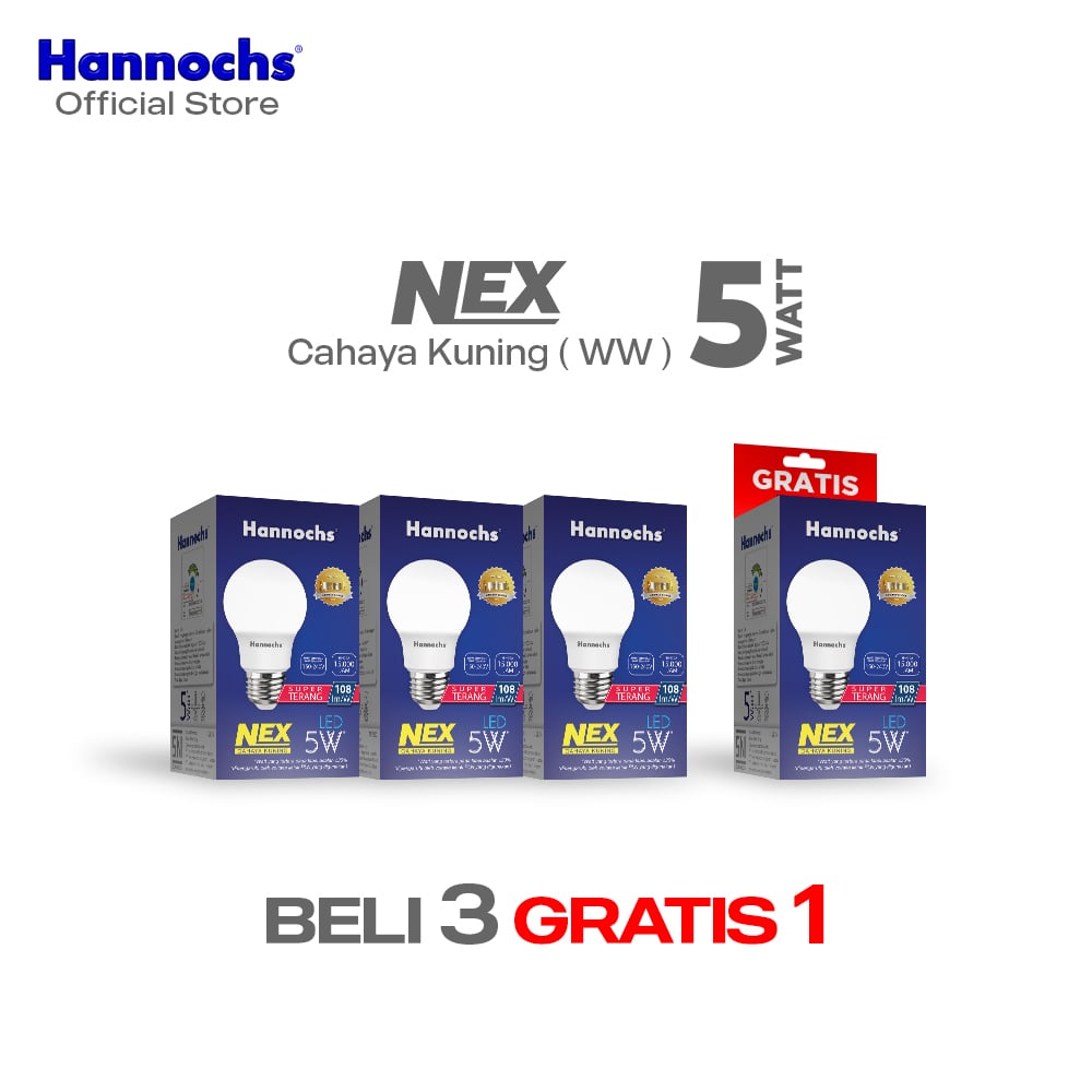 Hannochs Lampu Bohlam LED NEX 5W Cahaya Kuning ( BELI 3 GRATIS 1 )