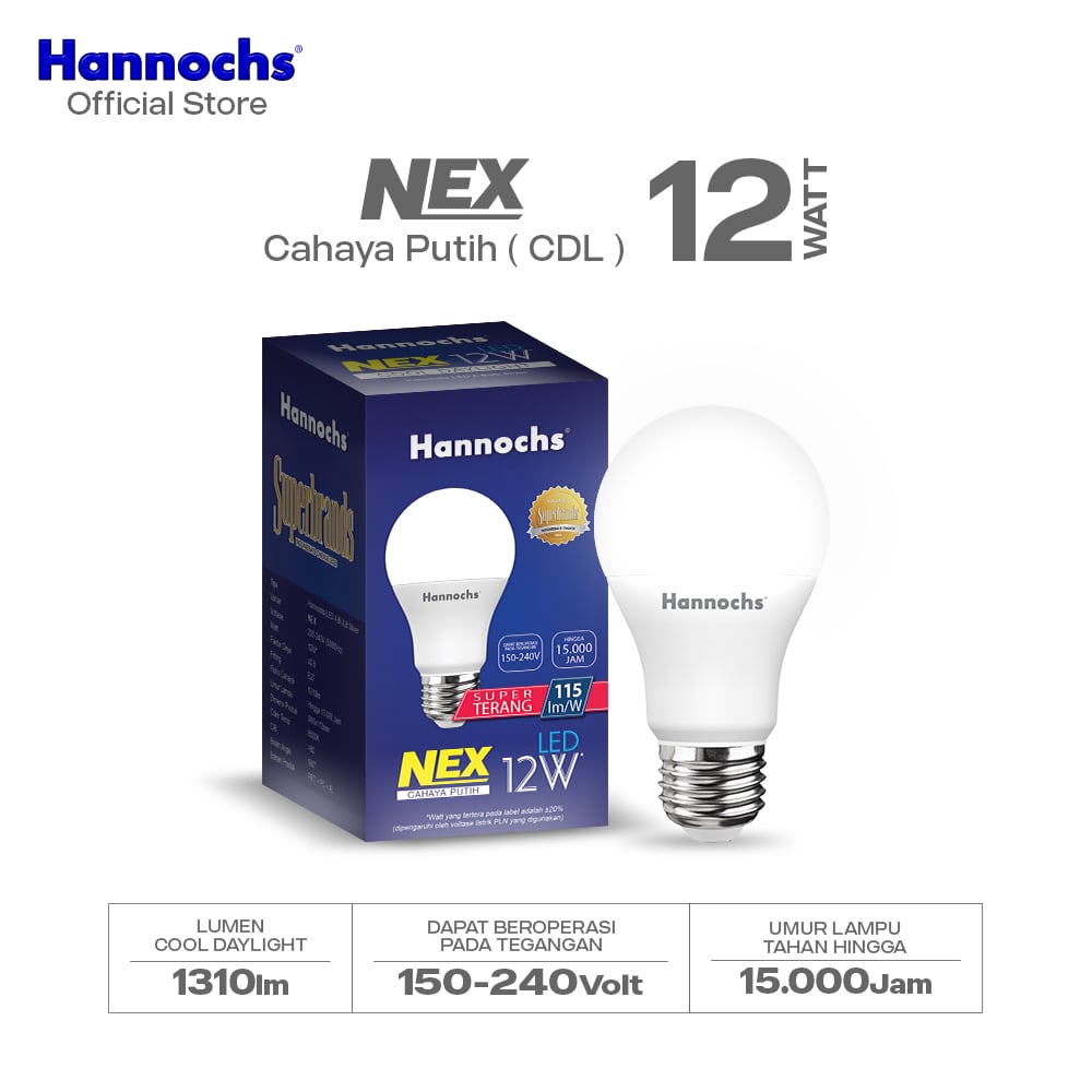 Hannochs Lampu Bohlam LED NEX 12W Cahaya Putih