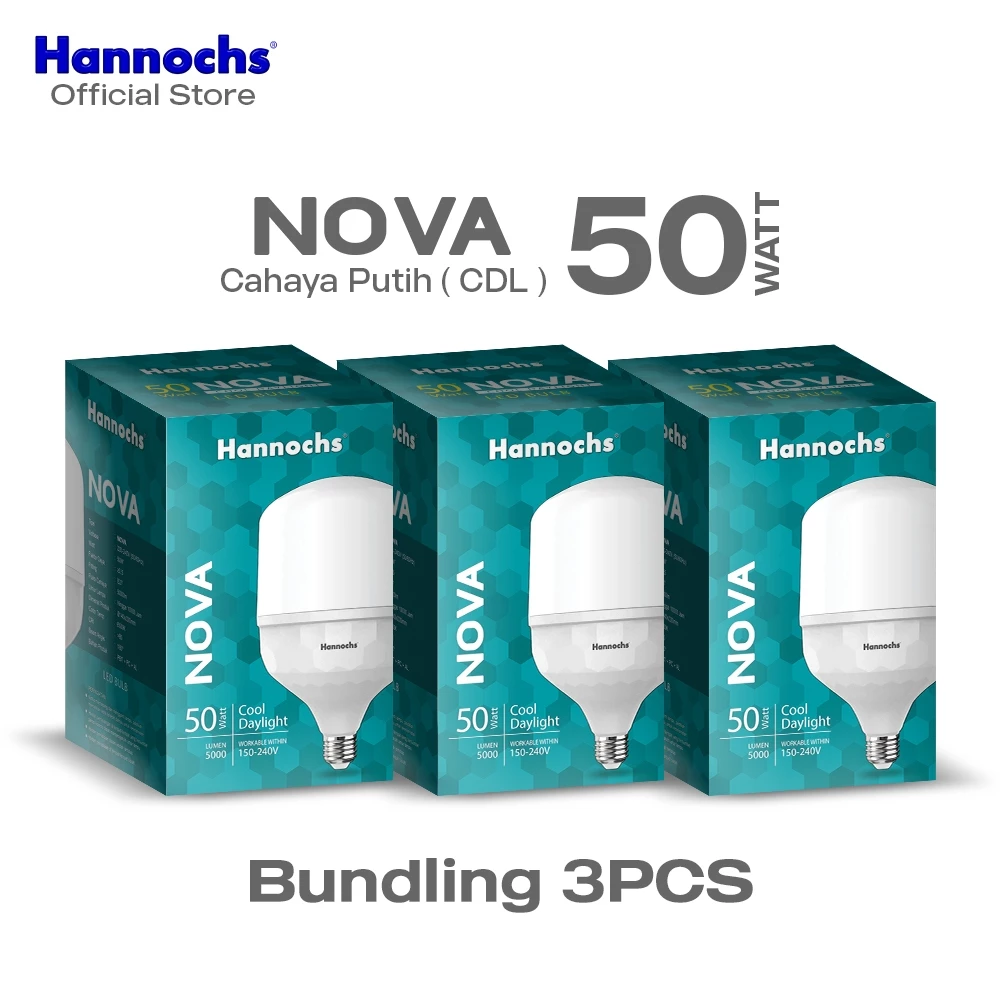Hannochs Lampu Bohlam LED Nova 50W Cahaya Putih Paket isi 3pcs