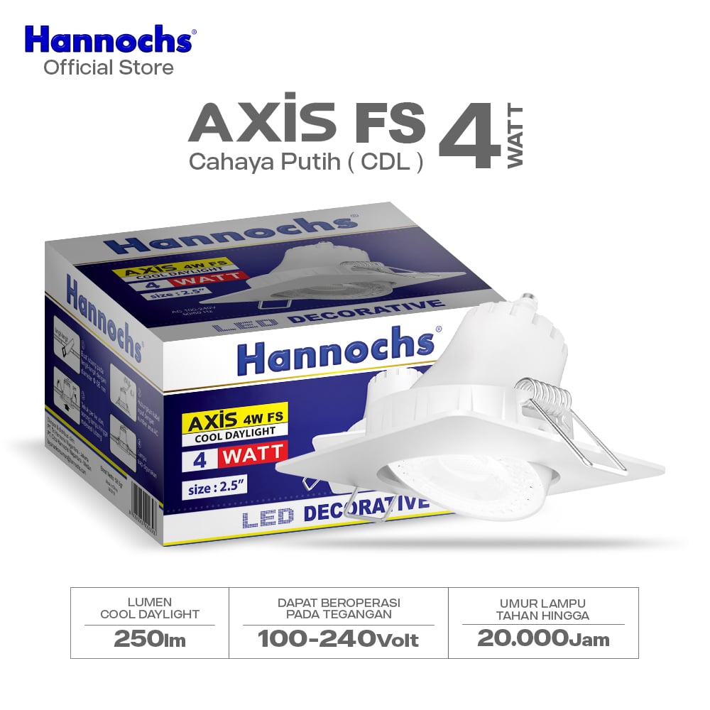 Hannochs Lampu Downlight LED Axis 4W FS Cahaya Putih - Spotlight