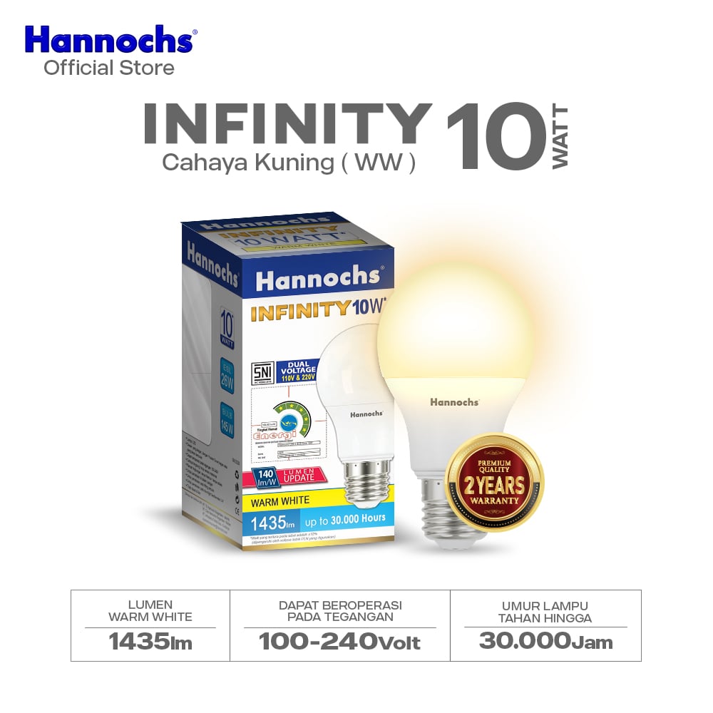 Hannochs Lampu Bohlam LED Infinity 10W Cahaya Kuning - Garansi 2 Tahun