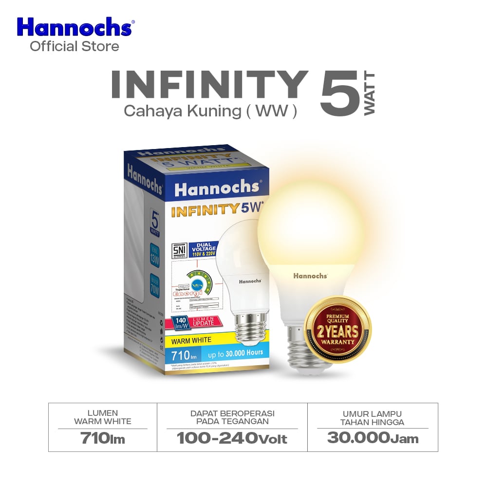 Hannochs Lampu Bohlam LED Infinity 5W Cahaya Kuning - Garansi 2 Tahun