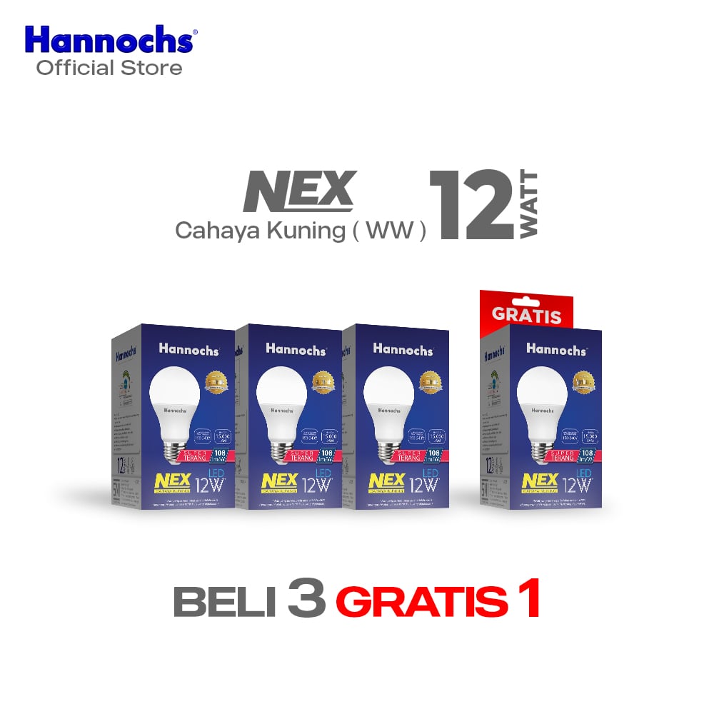Hannochs Lampu Bohlam LED NEX 12W Cahaya Kuning ( BELI 3 GRATIS 1 )