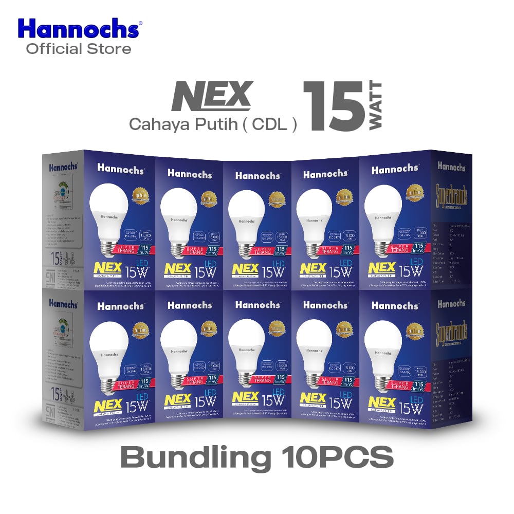 Hannochs Lampu Bohlam LED NEX 15W Cahaya Putih (PAKET 10pcs)