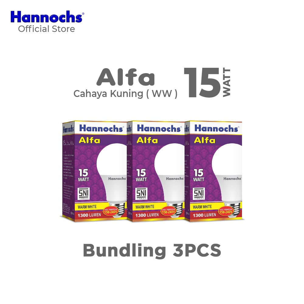 Hannochs Lampu Bohlam LED Alfa 15W Cahaya Kuning isi 3pcs