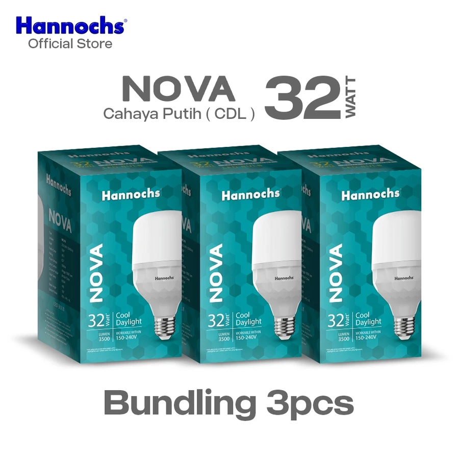 Hannochs Lampu Bohlam LED Nova 32W Cahaya Putih Paket isi 3pcs