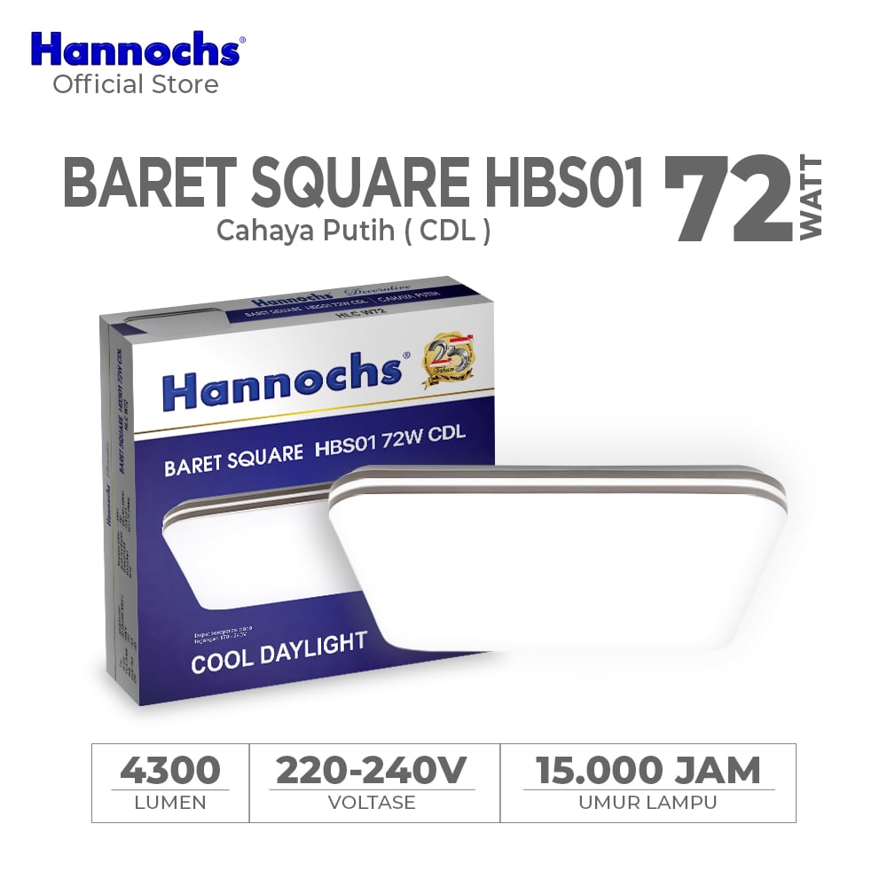 Hannochs Lampu Downlight LED Baret Square HBS01 72W Cahaya Putih
