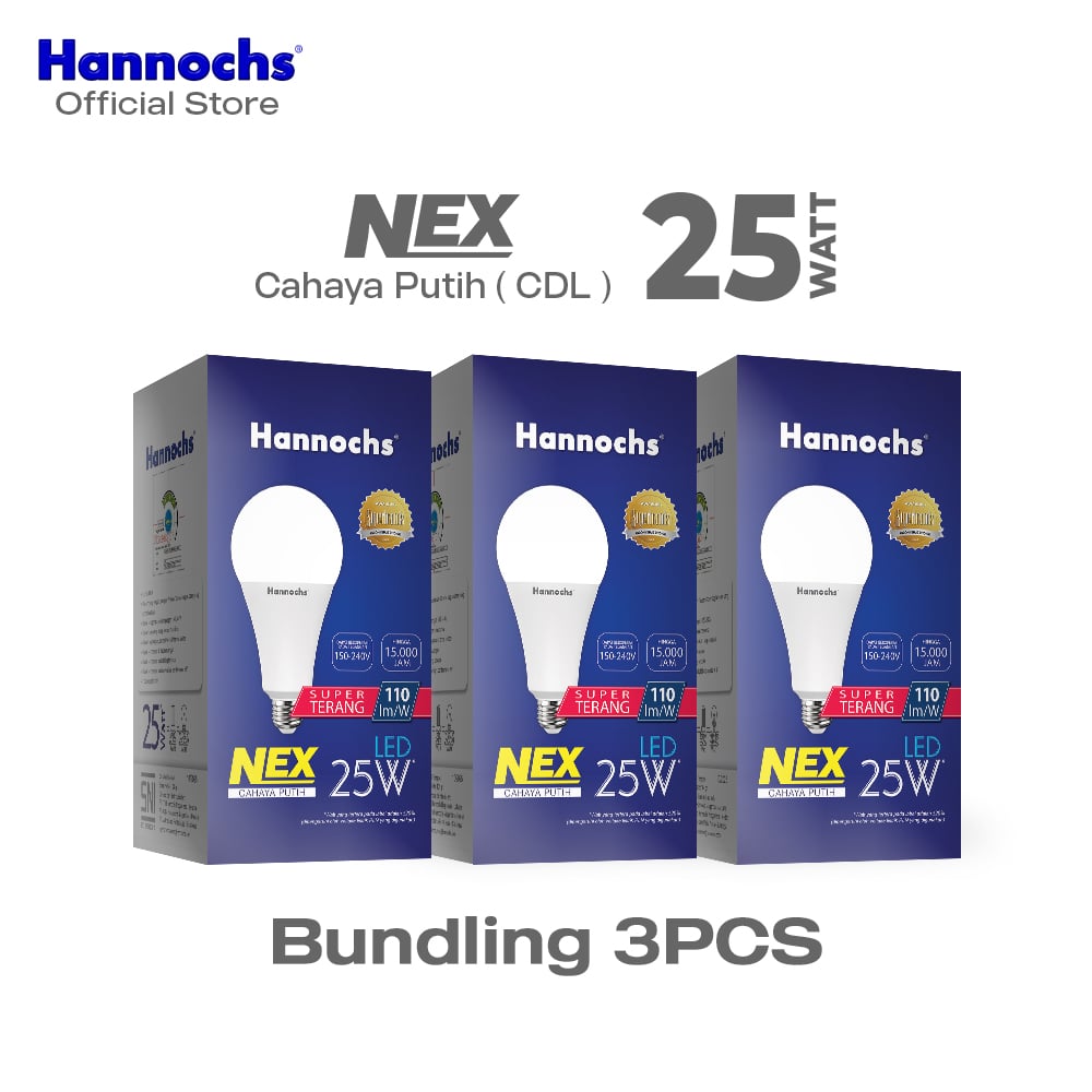 Hannochs Lampu Bohlam LED NEX 25W Cahaya Putih Paket isi 3pcs