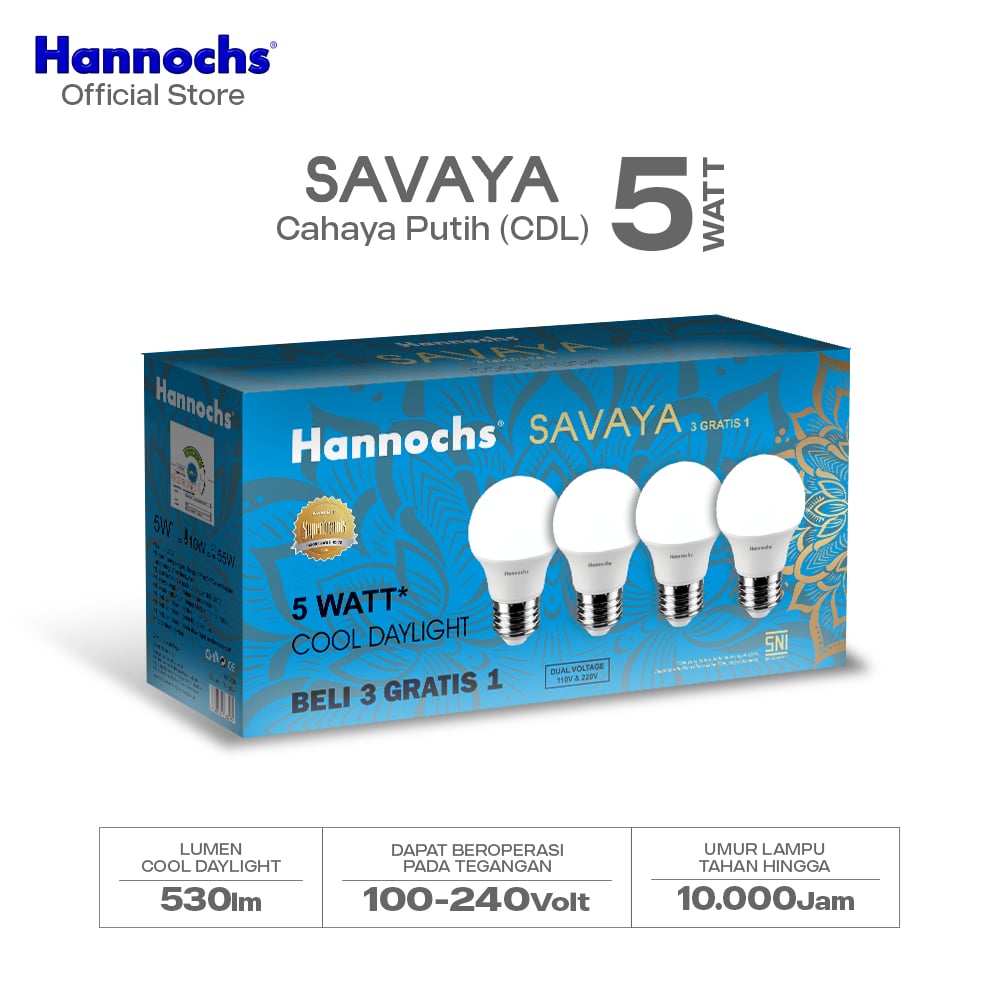 Hannochs Lampu Bohlam LED SAVAYA Multipack 5W Cahaya Putih (Beli 3 Gratis 1)