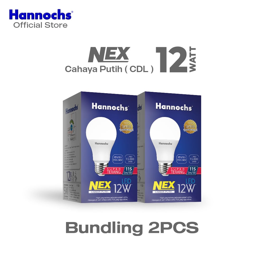 Hannochs Lampu Bohlam LED NEX 12W Cahaya Putih Paket isi 2pcs