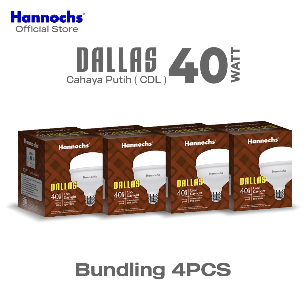 Hannochs Lampu Bohlam LED Dallas 40W Cahaya Putih Paket Isi 4pcs